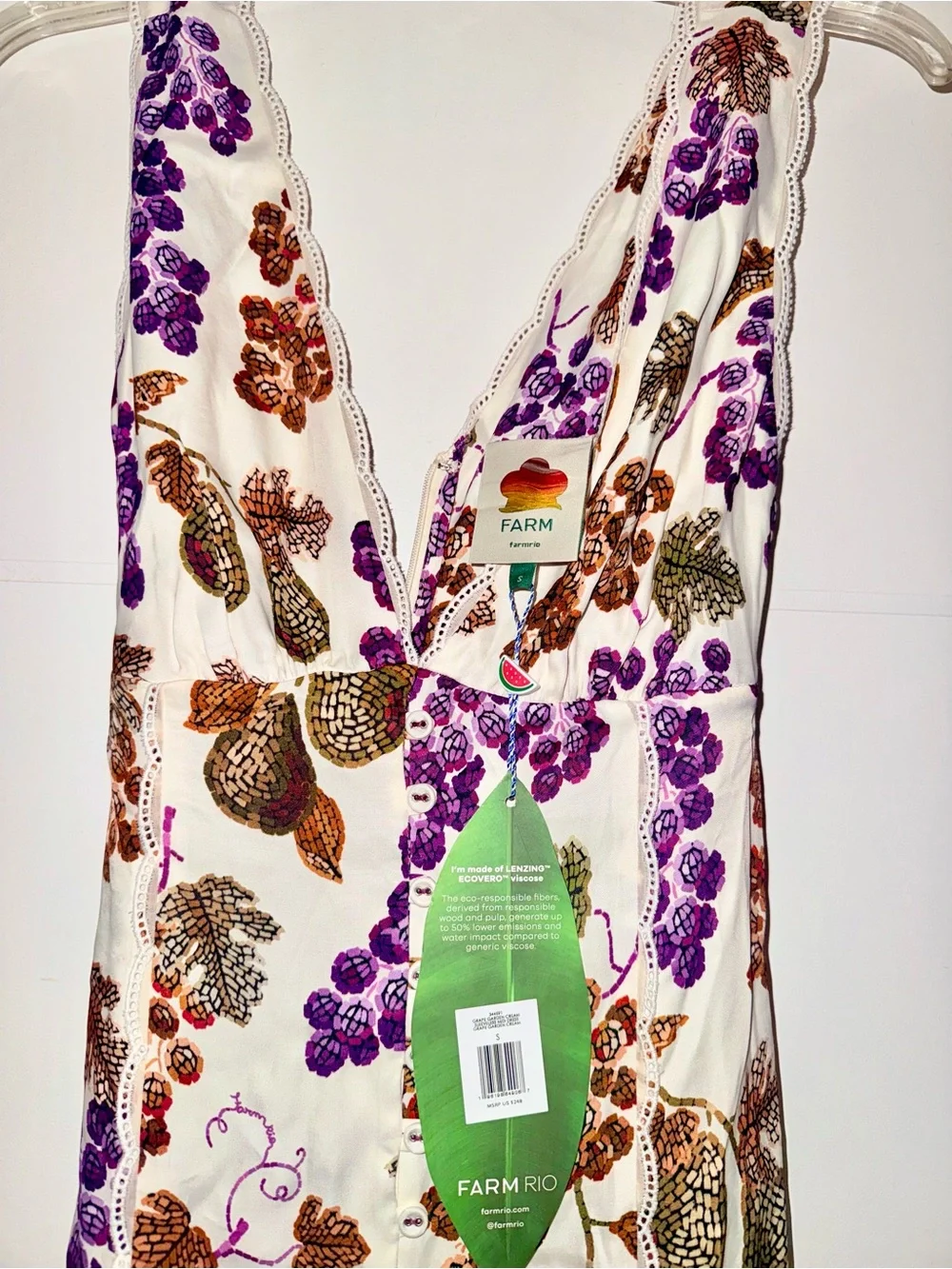 FARM Rio White Midi Dress with Purple & Brown Grape Print Brand new with tags - Picture 6 of 11